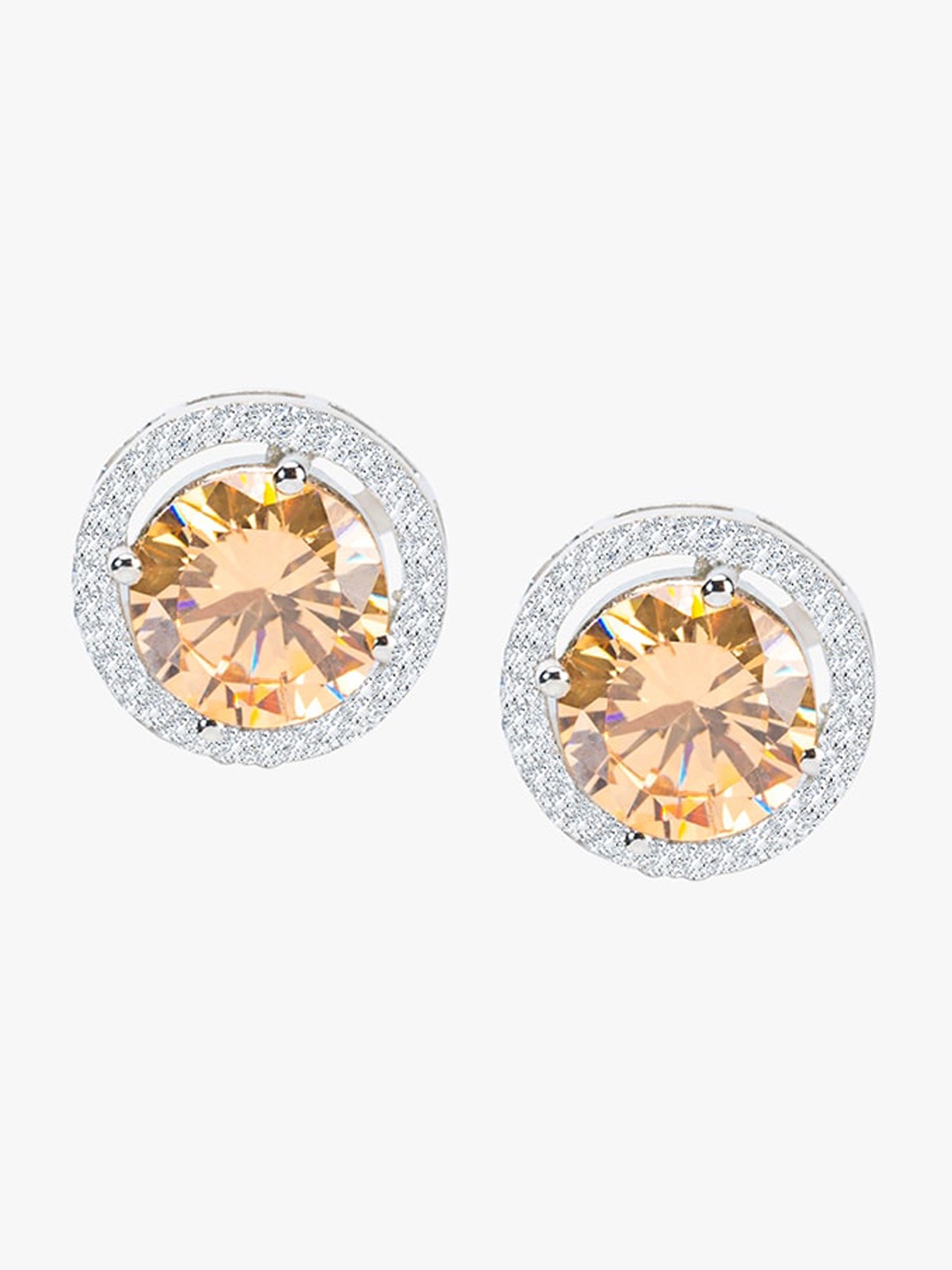 

March by FableStreet 925 Sterling Silver Rhodium-Plated Zircon Circular Studs Earrings