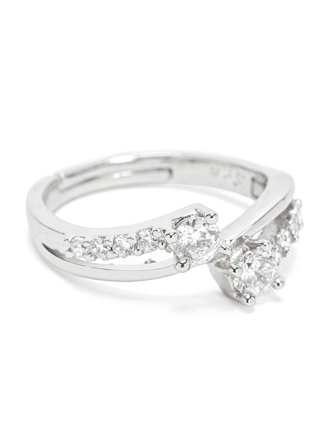 

March by FableStreet 925 Sterling Silver Rhodium-Plated Zircon Adjustable Ring