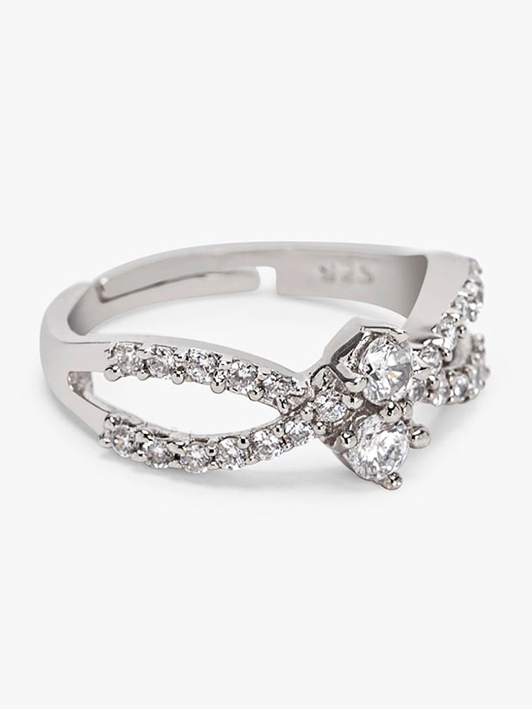

March by FableStreet 925 Sterling Silver Rhodium-Plated Zircon Adjustable Ring
