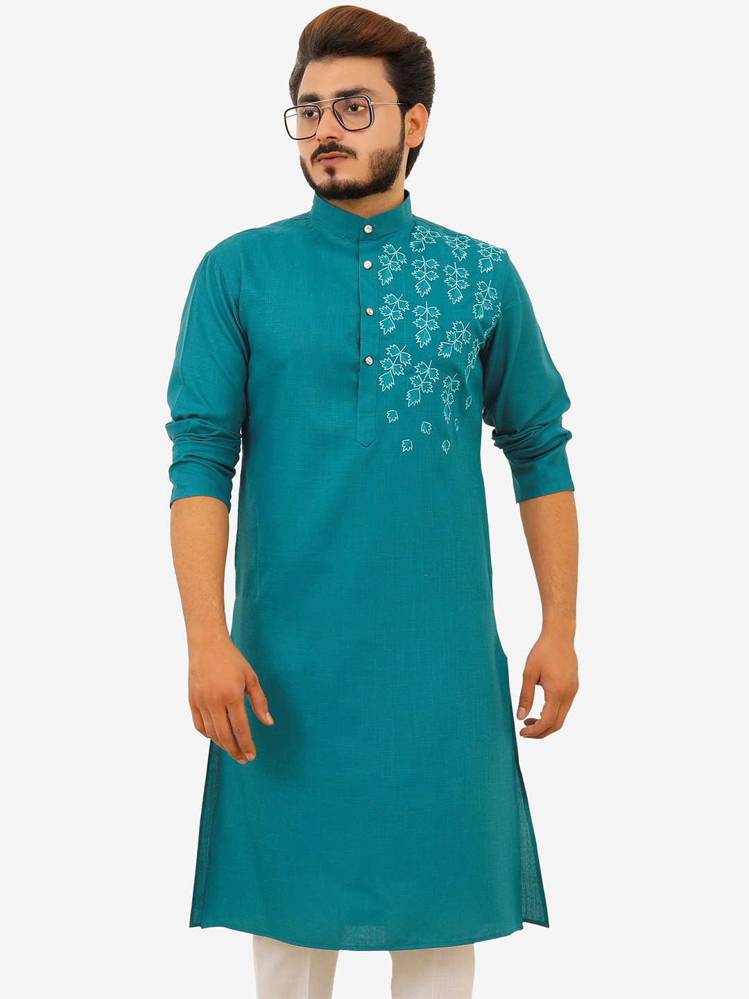 

Tibra Collection Men Teal Thread Work Kurta