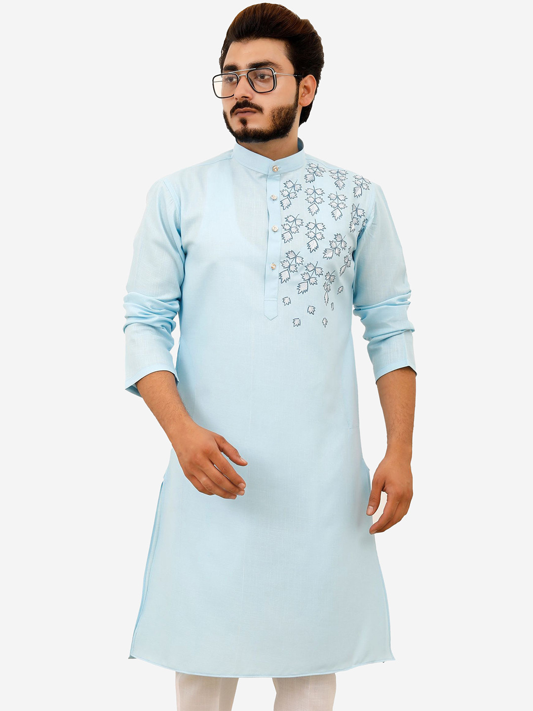 

Tibra Collection Men Blue Thread Work Kurta