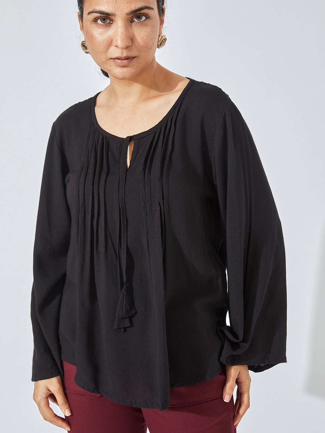 

The Label Life Black Cotton Keyhole Top