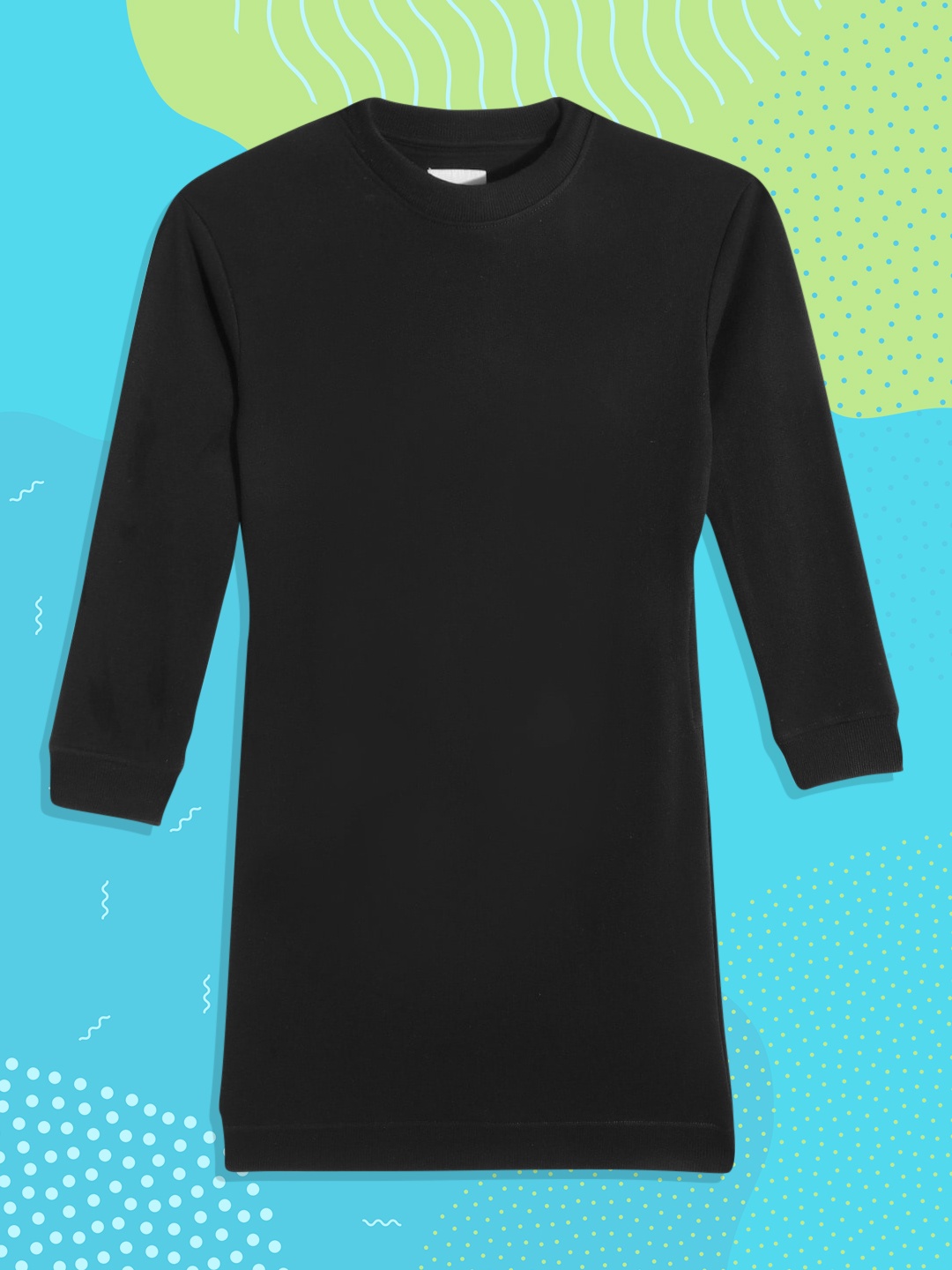 

M&H Juniors Girls Black Solid Round Neck Sweater Dress