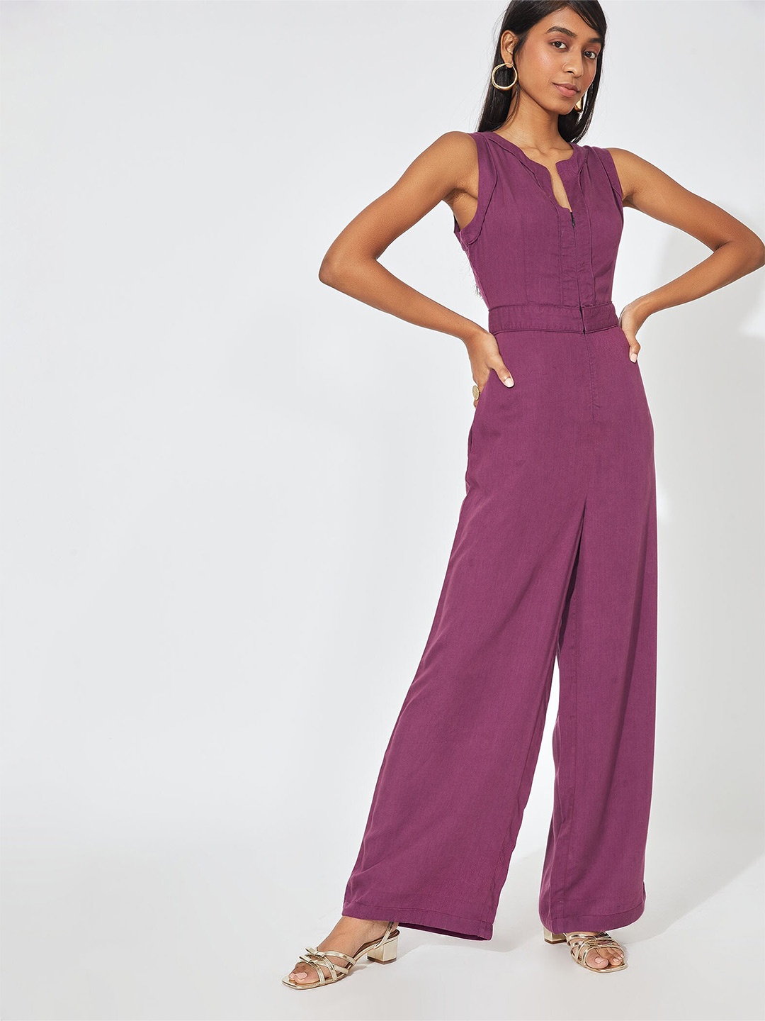 

The Label Life Purple Plum Zipper Flared Jumpsuit