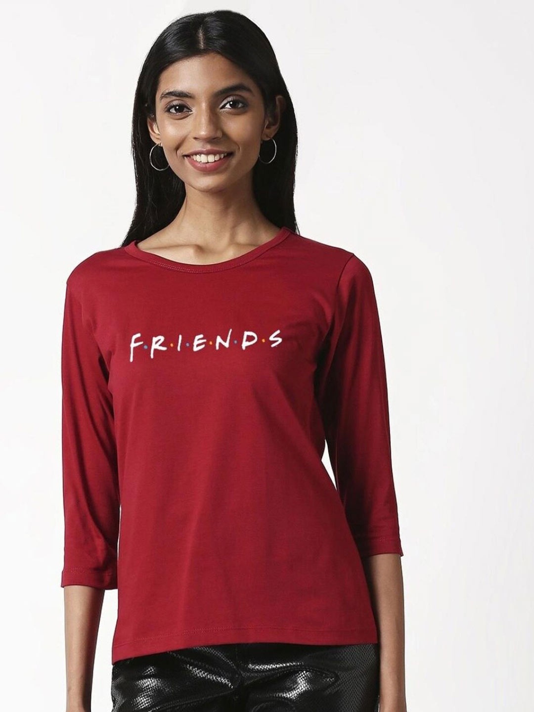 

Bewakoof Women Red Typography Drop-Shoulder Sleeves Pure Cotton Slim Fit T-shirt