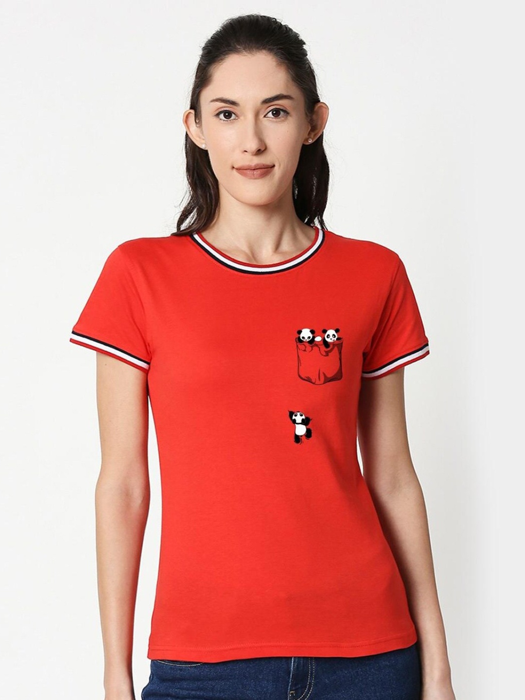 

Bewakoof Women Red Printed Pure Cotton T-shirt