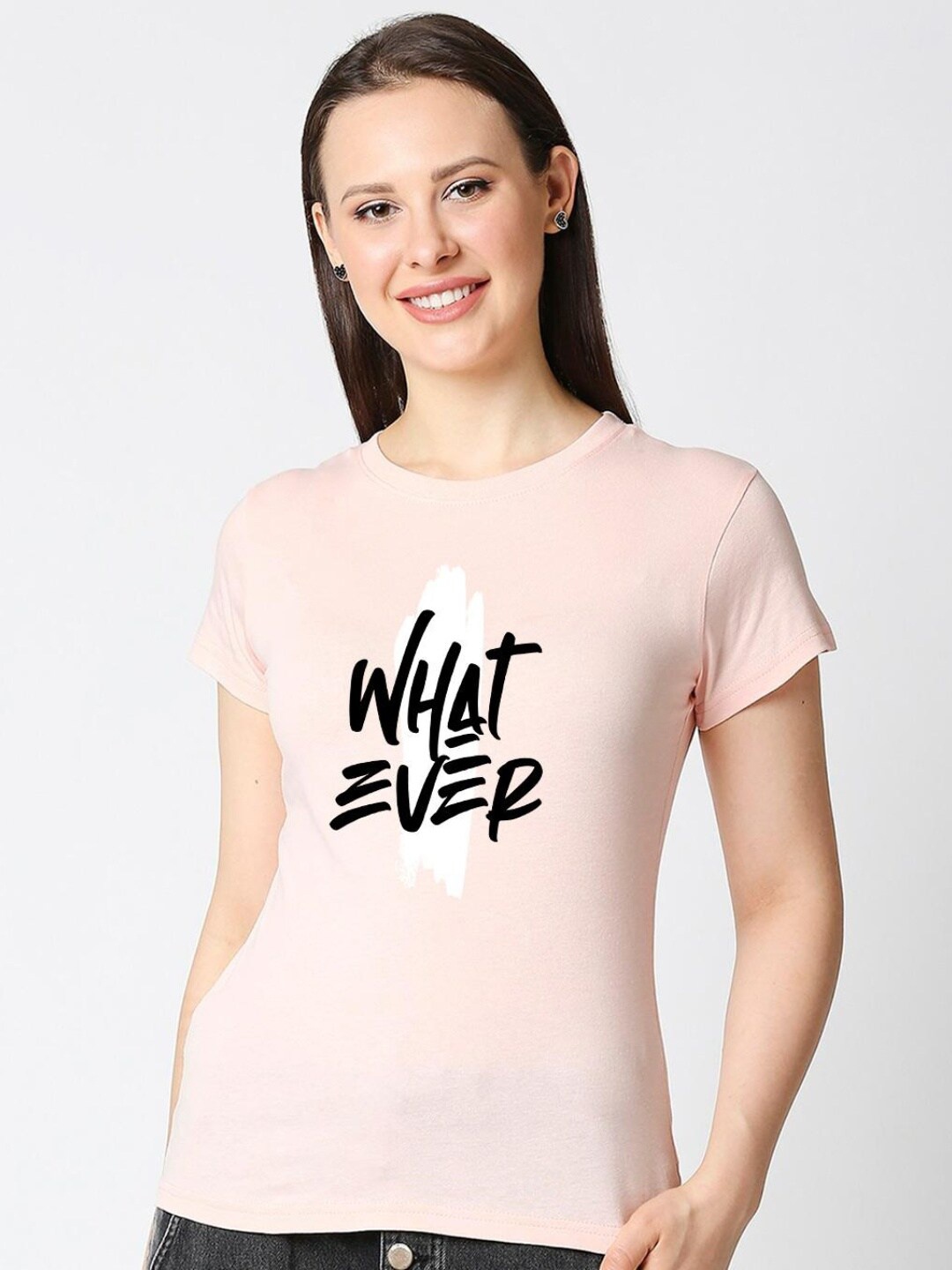 

Bewakoof Women Pink Typography Printed Pure Cotton Slim Fit T-shirt