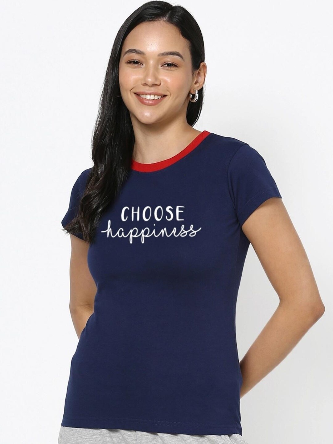 

Bewakoof Women Blue Colourblocked Pure Cotton T-shirt