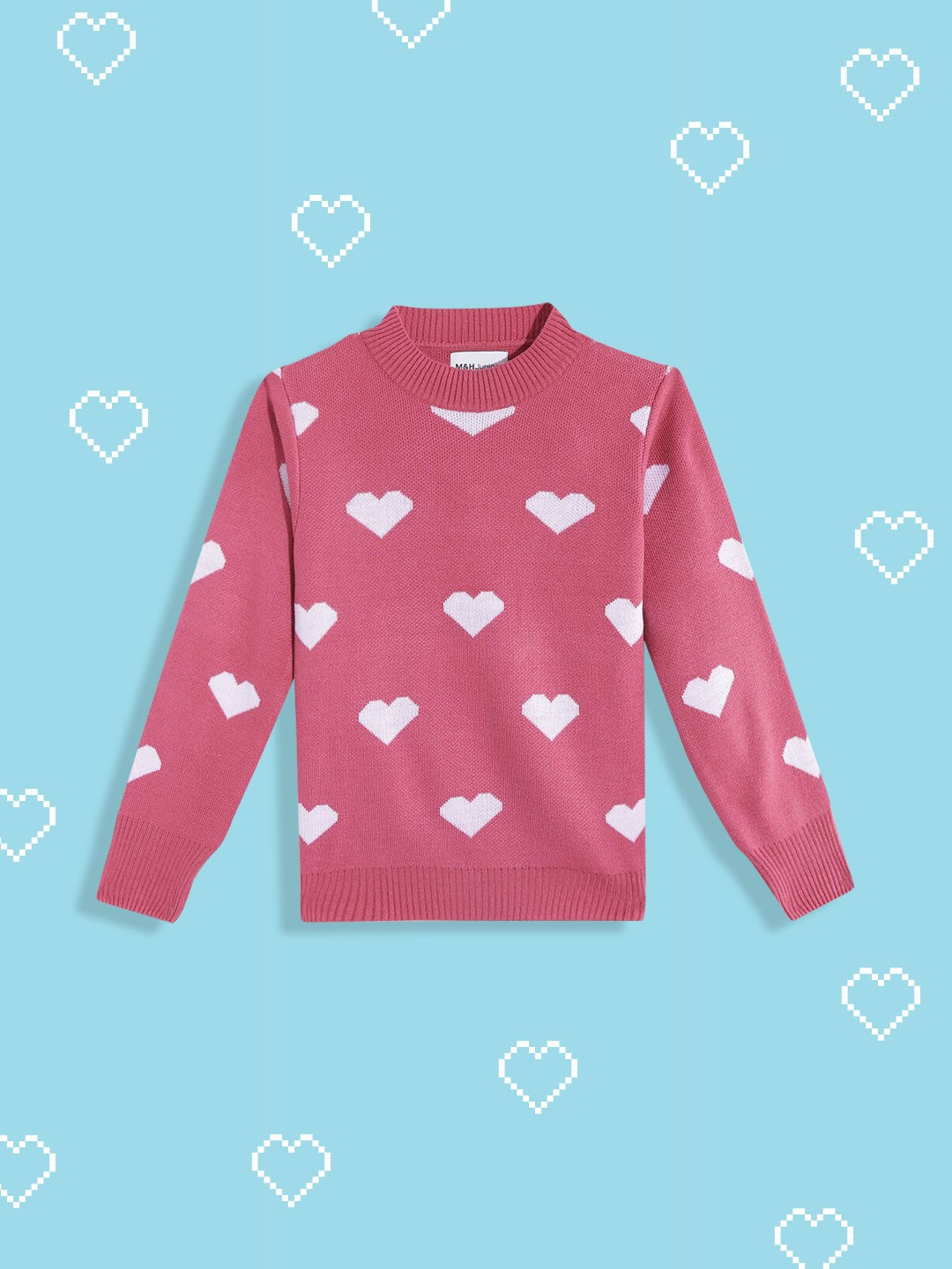 

M&H Juniors Girls Pink & White Conversational Printed Pullover