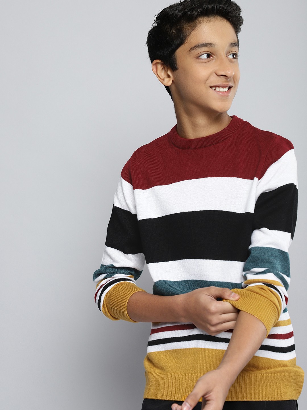 

M&H Juniors Boys White & Black Striped Pullover