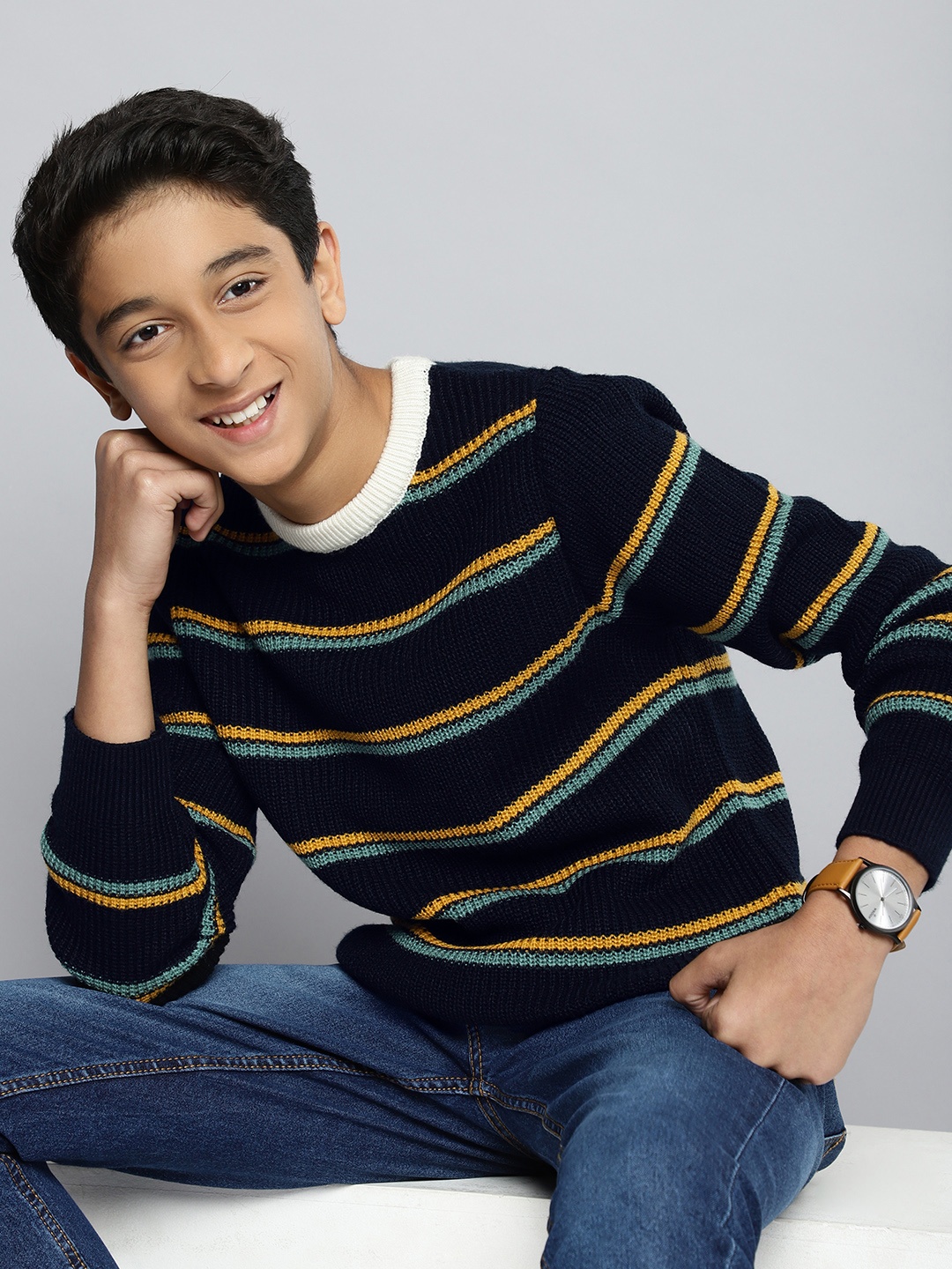 

M&H Juniors Boys Navy Blue Striped Pullover