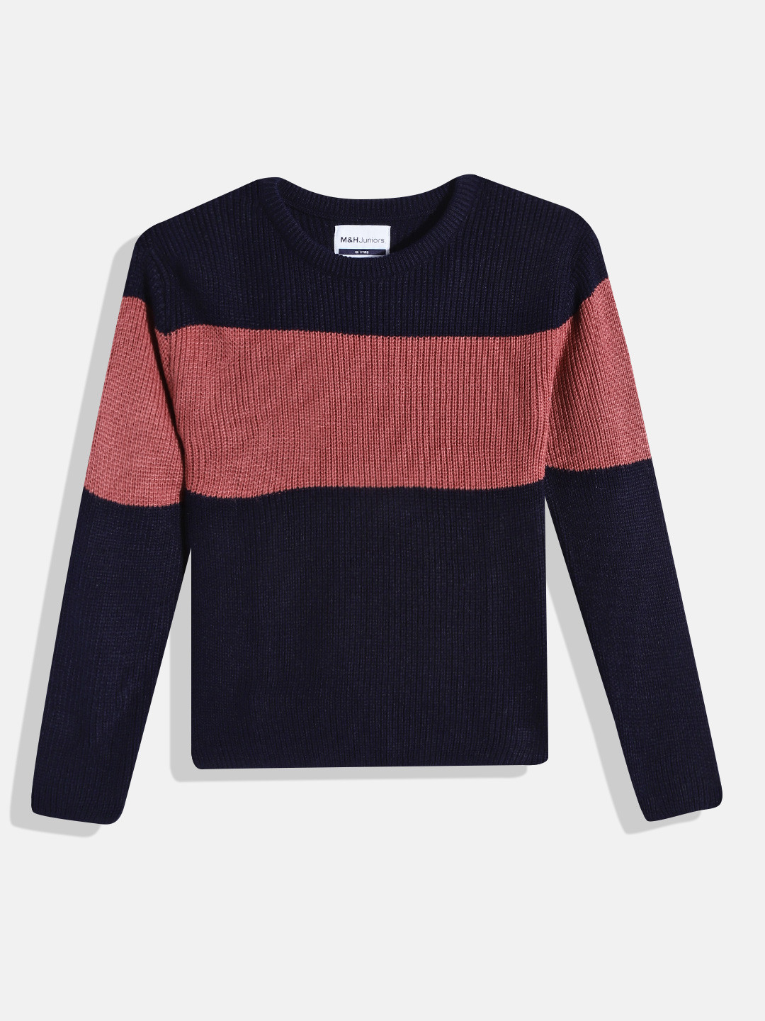 

M&H Juniors Girls Navy Blue & Dusty Pink Acrylic Colourblocked Pullover