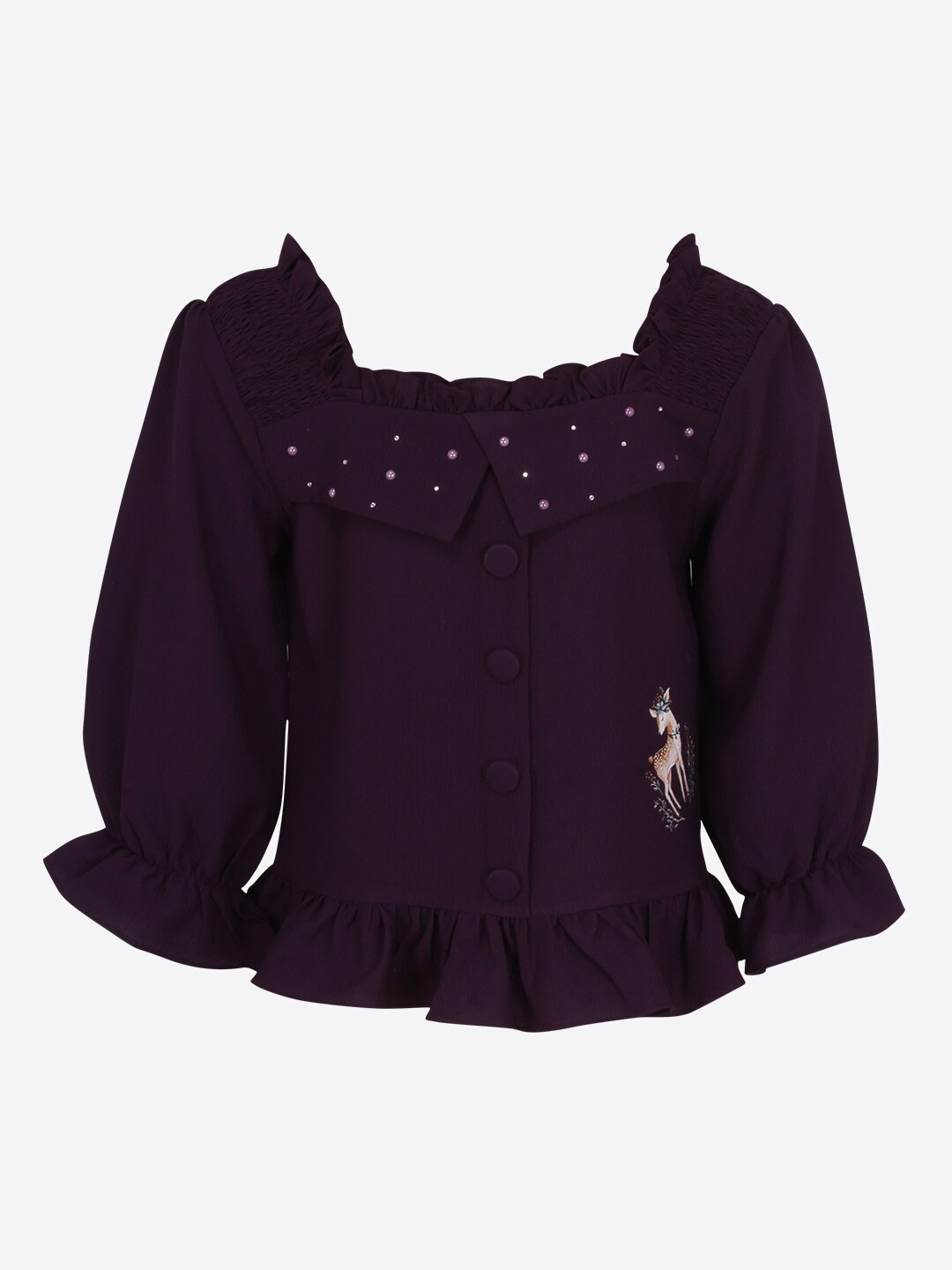 

CUTECUMBER Girls Purple Embellished Applique Georgette Top