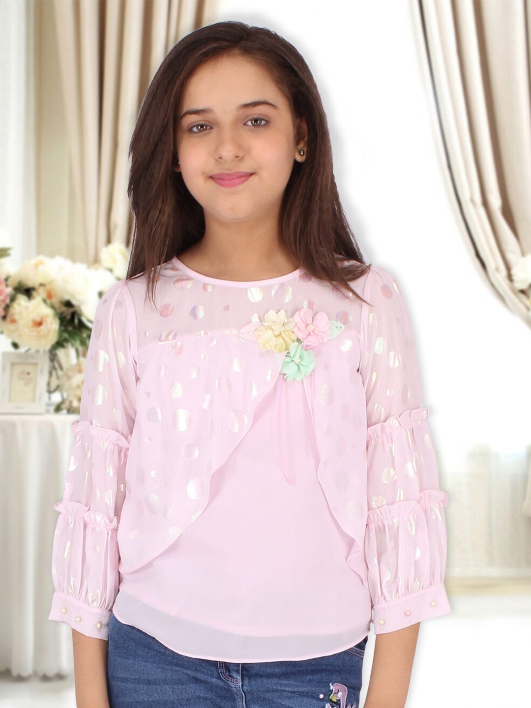 

CUTECUMBER girls Pink Floral Print Georgette Top