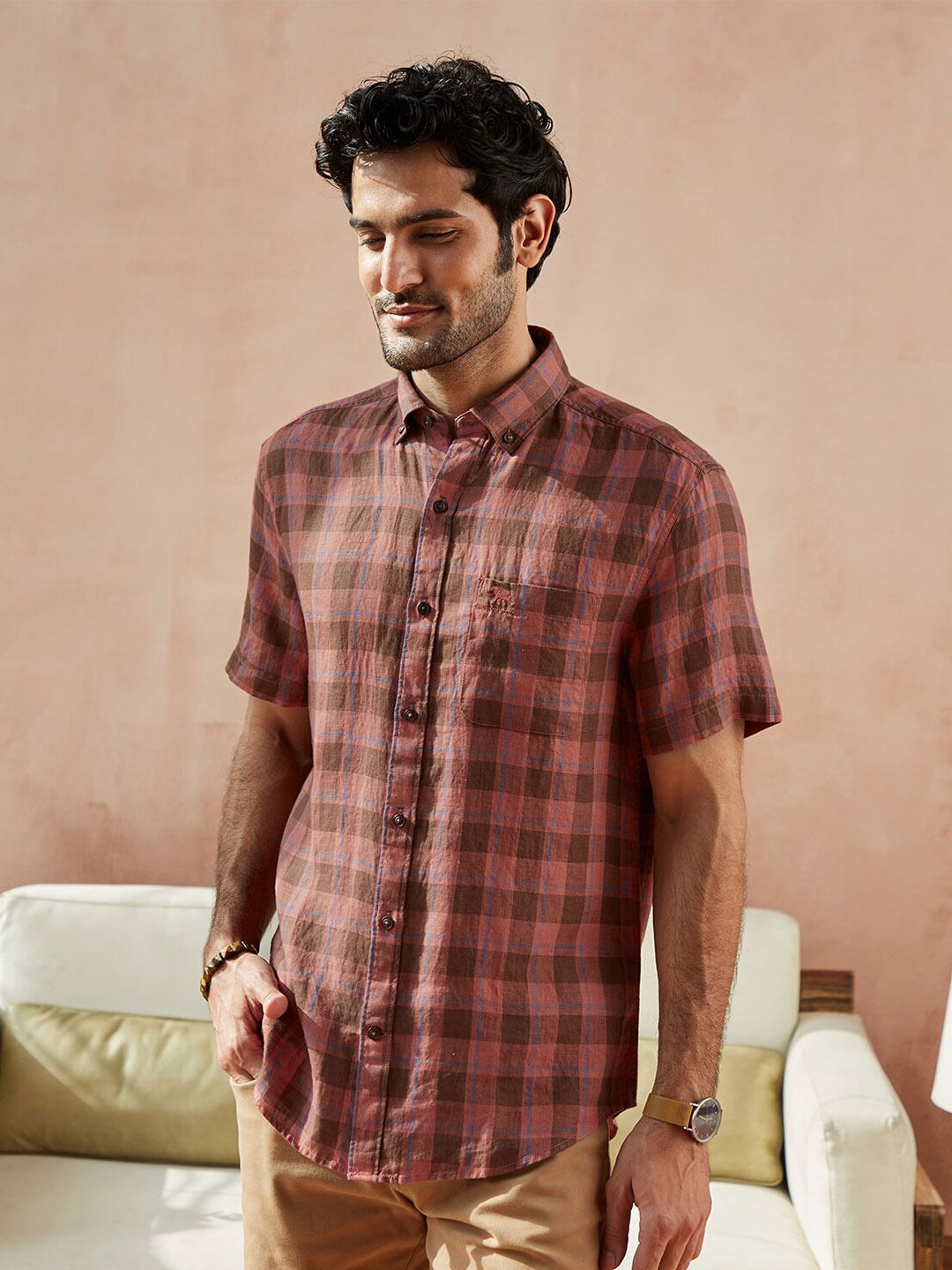 

Andamen Men Pink Checked Casual Shirt