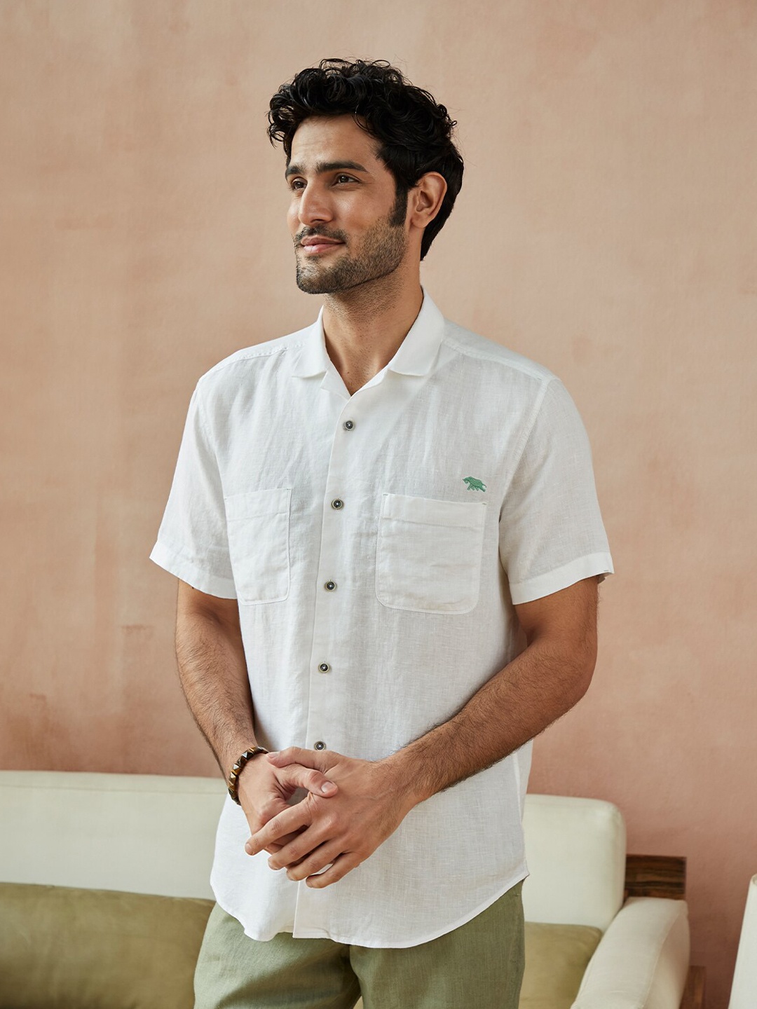 

Andamen Men White Casual Linen Shirt