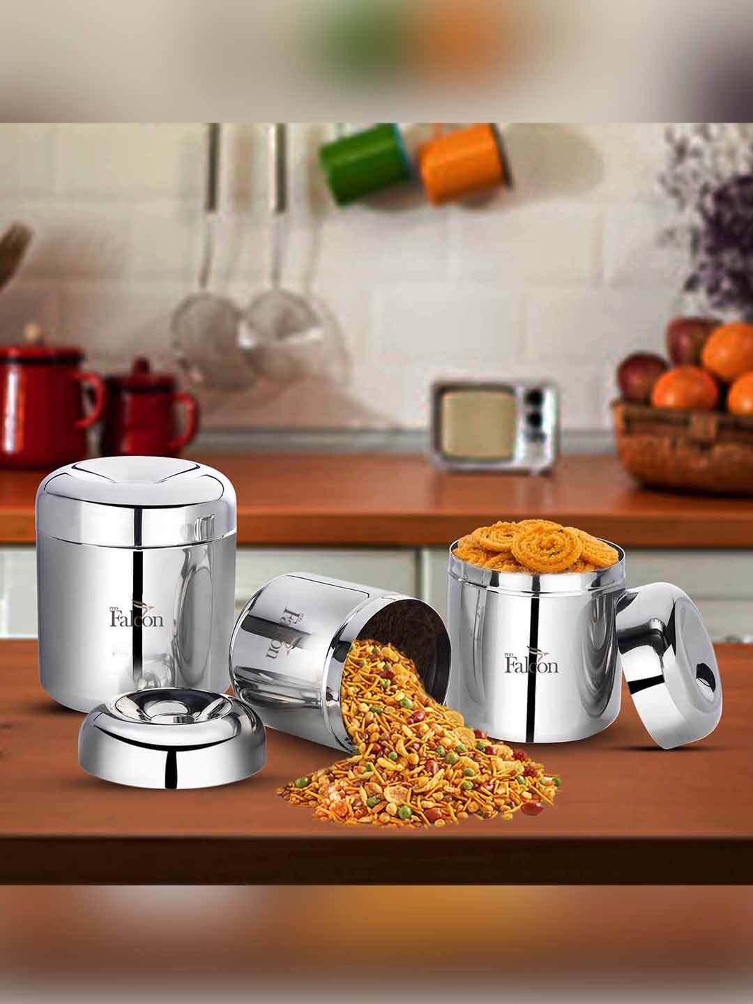 

PDDFALCON Set Of 2 Silver-Toned Apple Canister Kitchen Storage