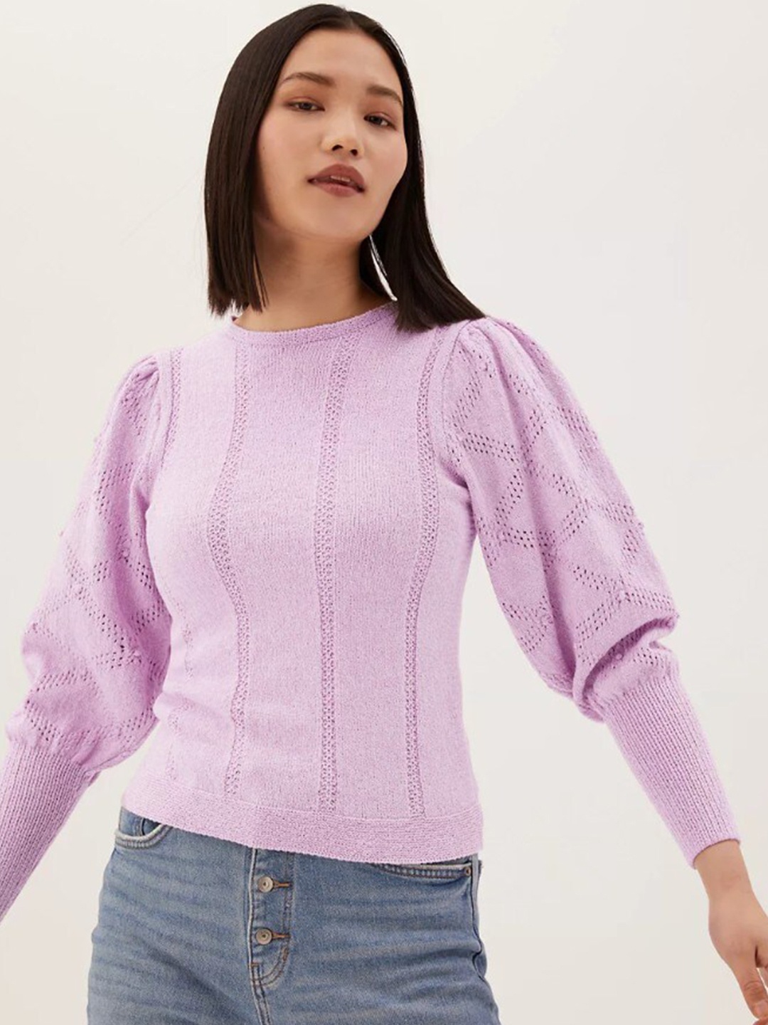 

Marks & Spencer Women Pink Cable Knit Pullover