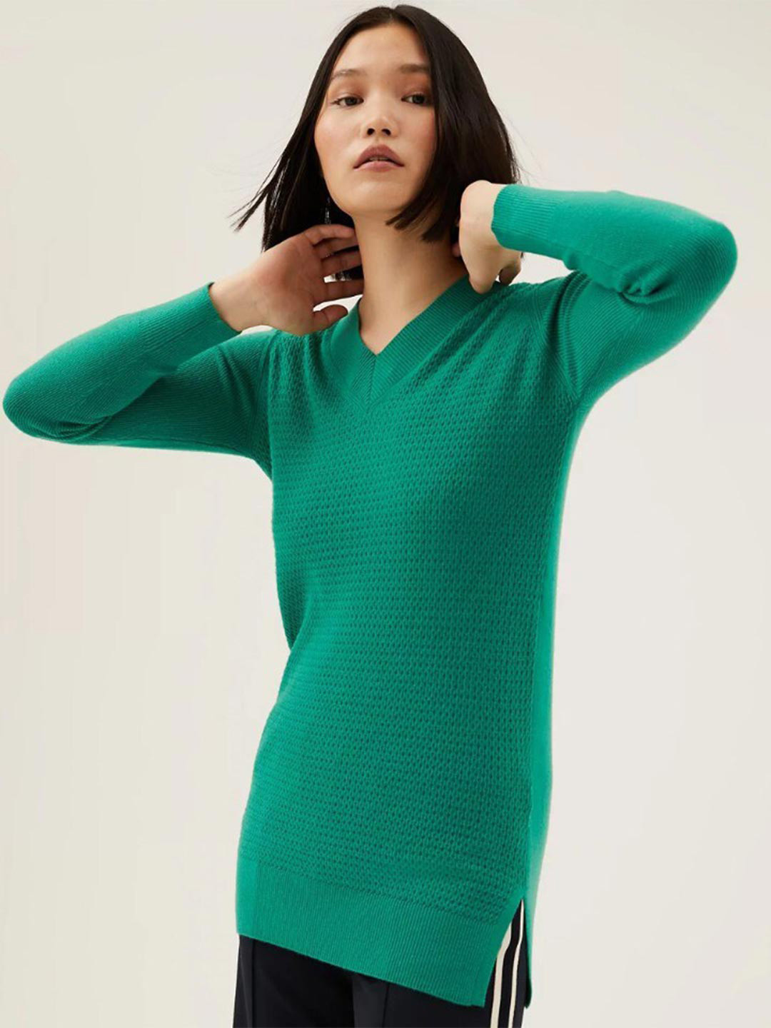 

Marks & Spencer Women Green Cable Knit Pullover