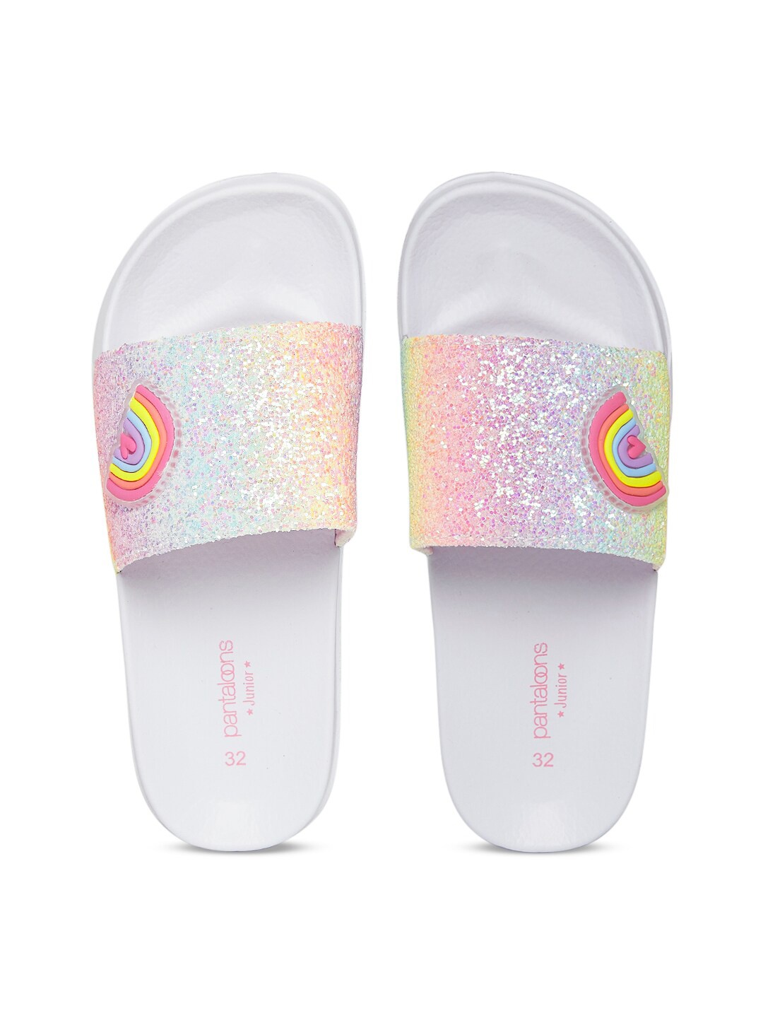 

Pantaloons Junior Girls White & Pink Printed Rubber Sliders