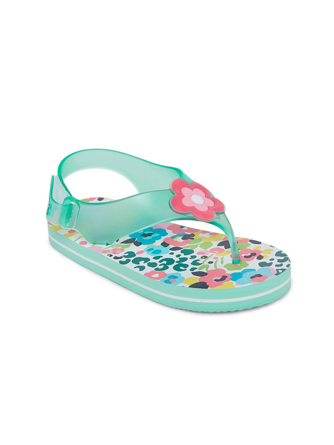 

Pantaloons Junior Girls Green & Pink Printed Rubber Slip-On