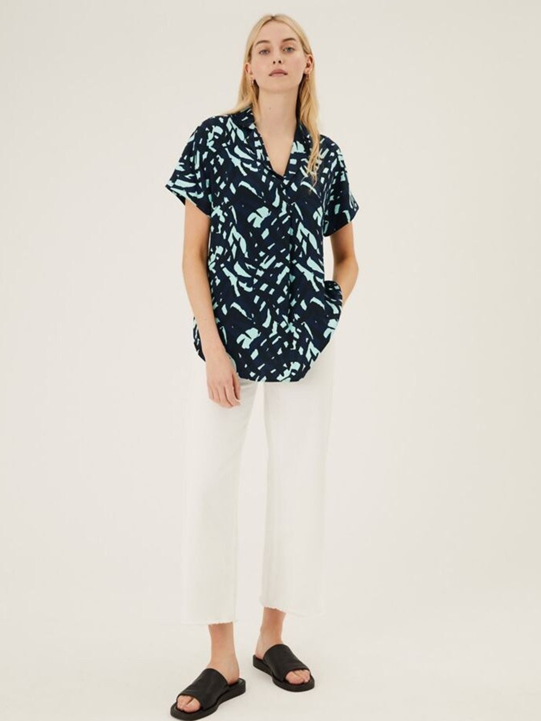 

Marks & Spencer Women Black Abstract Printed Collared Casual Shirt