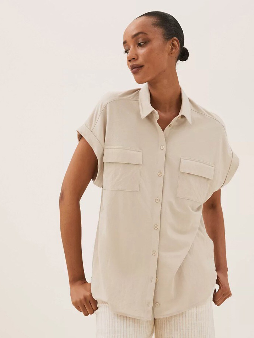 

Marks & Spencer Women Camel Brown Casual Shirt