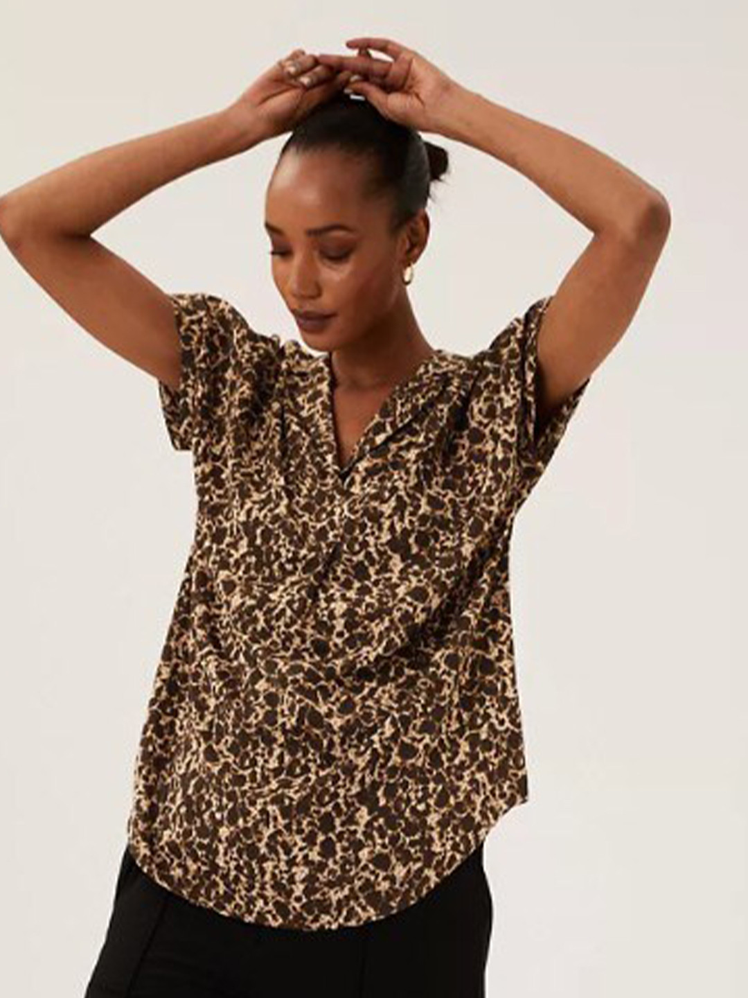 

Marks & Spencer Women Beige Boxy Printed Cotton Casual Shirt