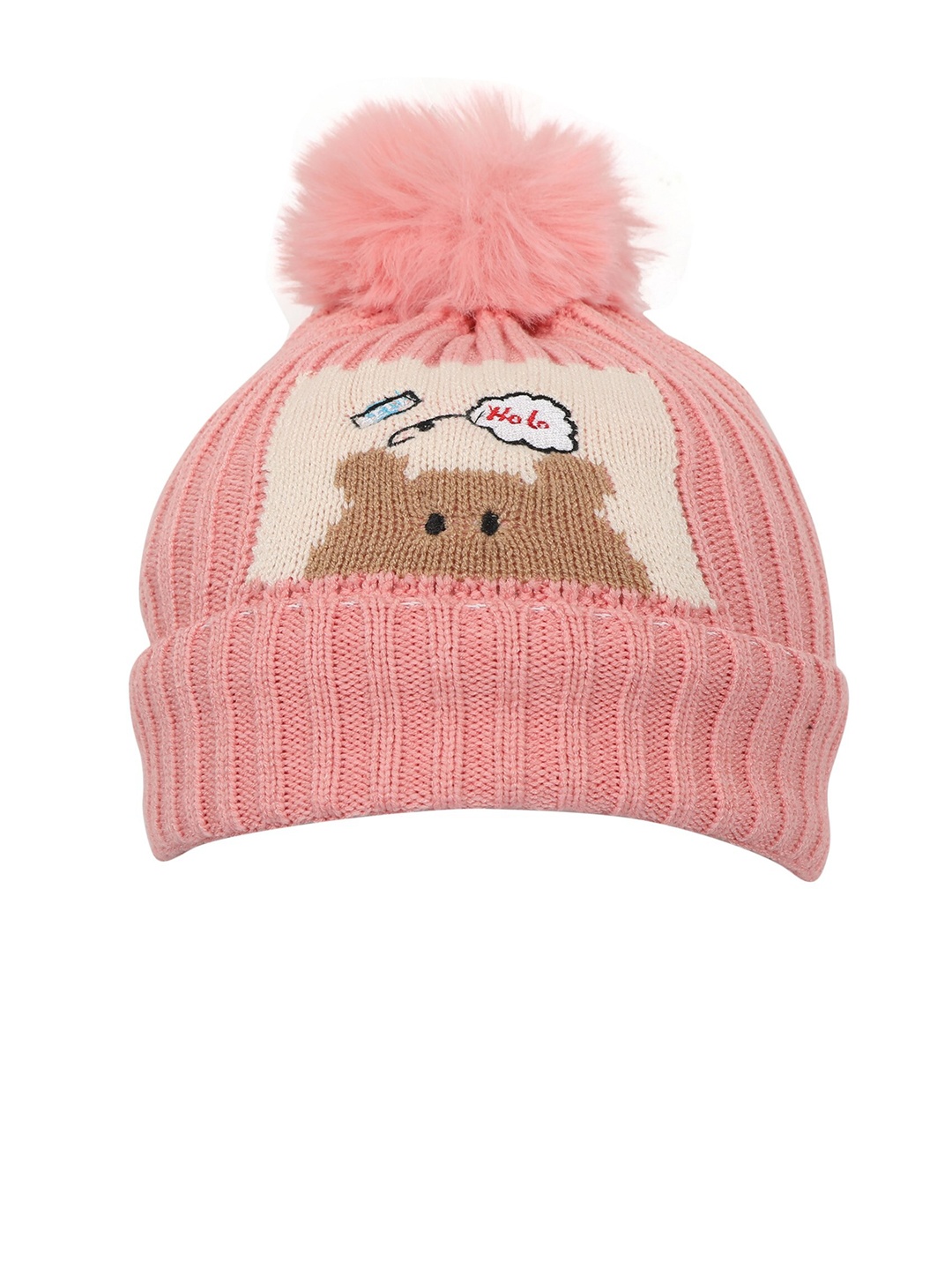 

FabSeasons Unisex Kids Pink & Cream-Colour Beanie