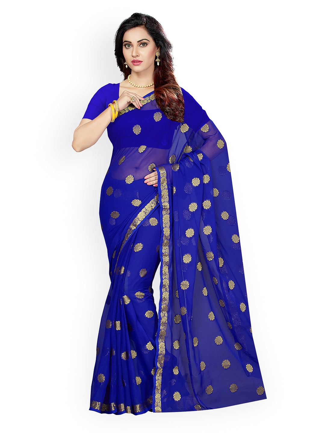 

Ishin Blue Woven Design Poly Chiffon Saree