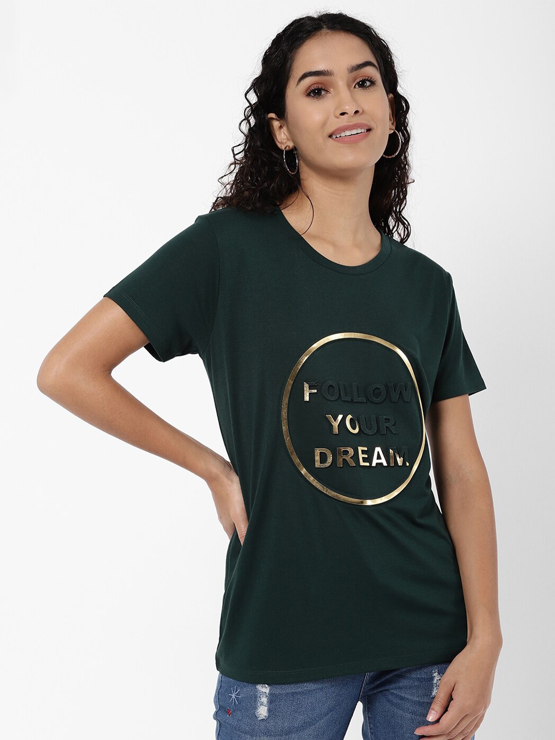 

R&B Green Printed typography Top