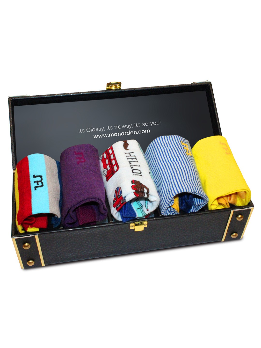 

Man Arden Men Pack Of 5 Yellow & Multi-Colored Knee-Length Cotton Socks
