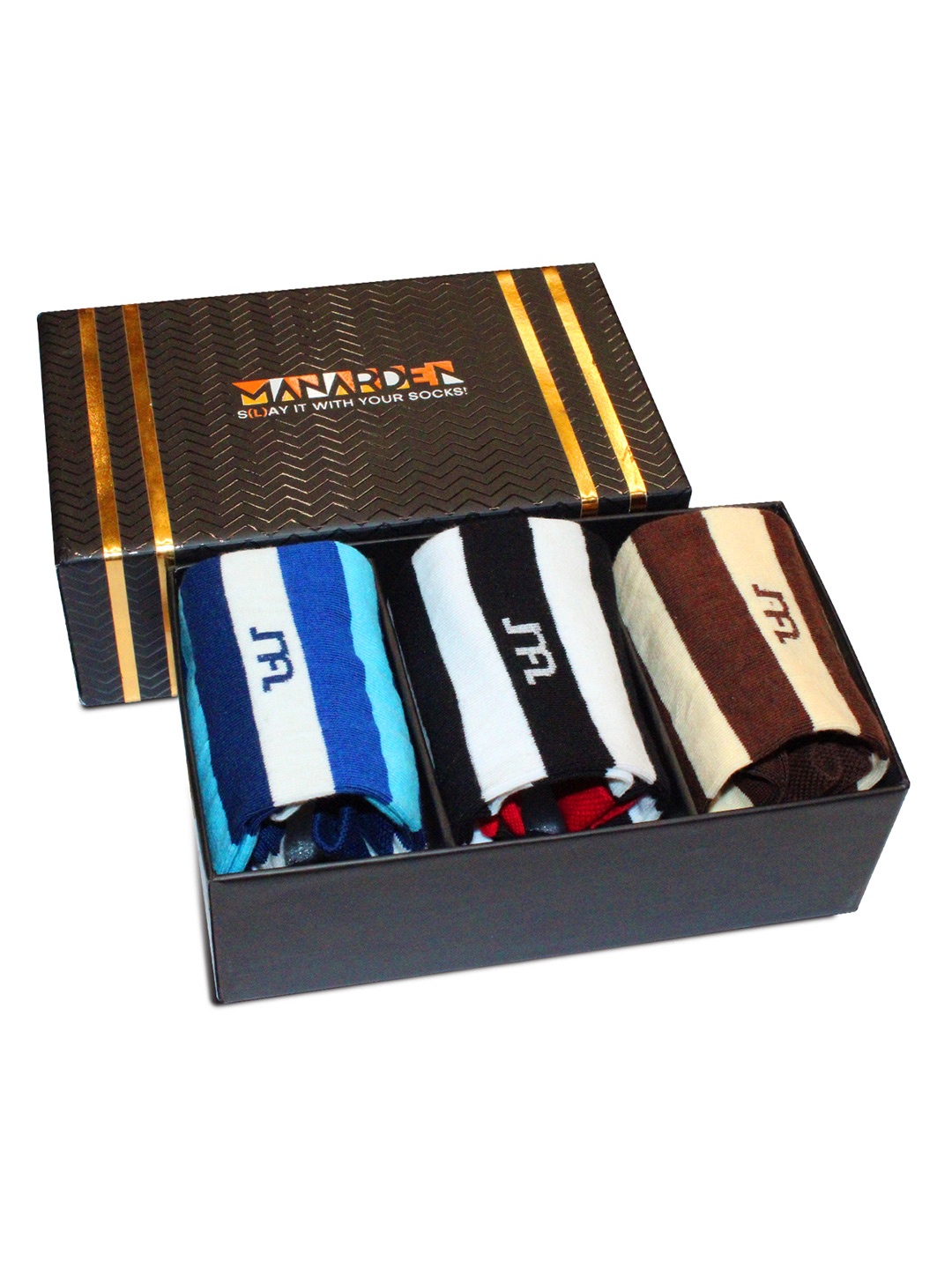 

Man Arden Men Pack Of 3 Blue & White Cotton Ankle-Length Socks
