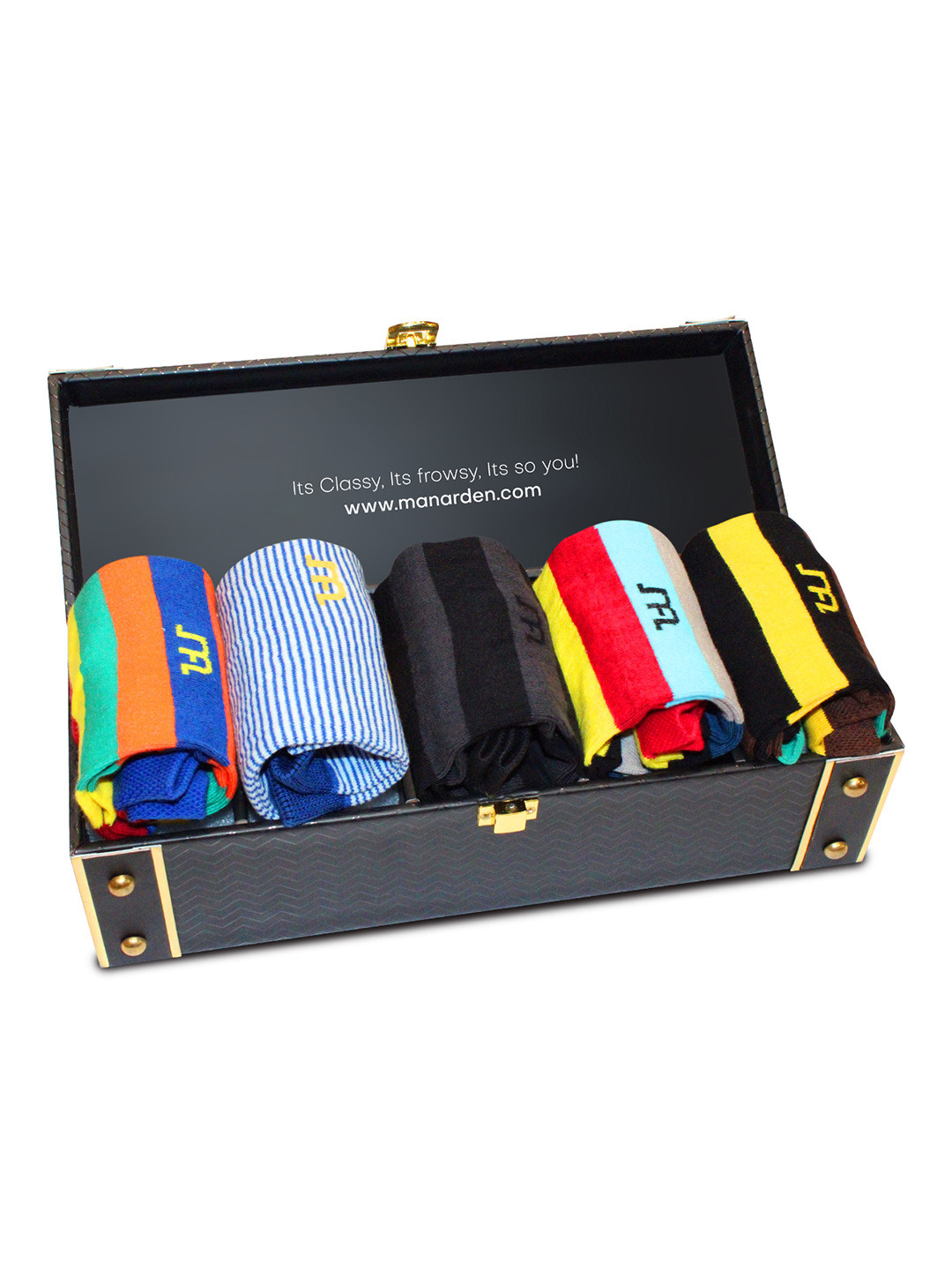 

Man Arden The Halcyon Hue Designer Pack of 5 Patterned Cotton Ankle Length Socks Gift Box, Blue