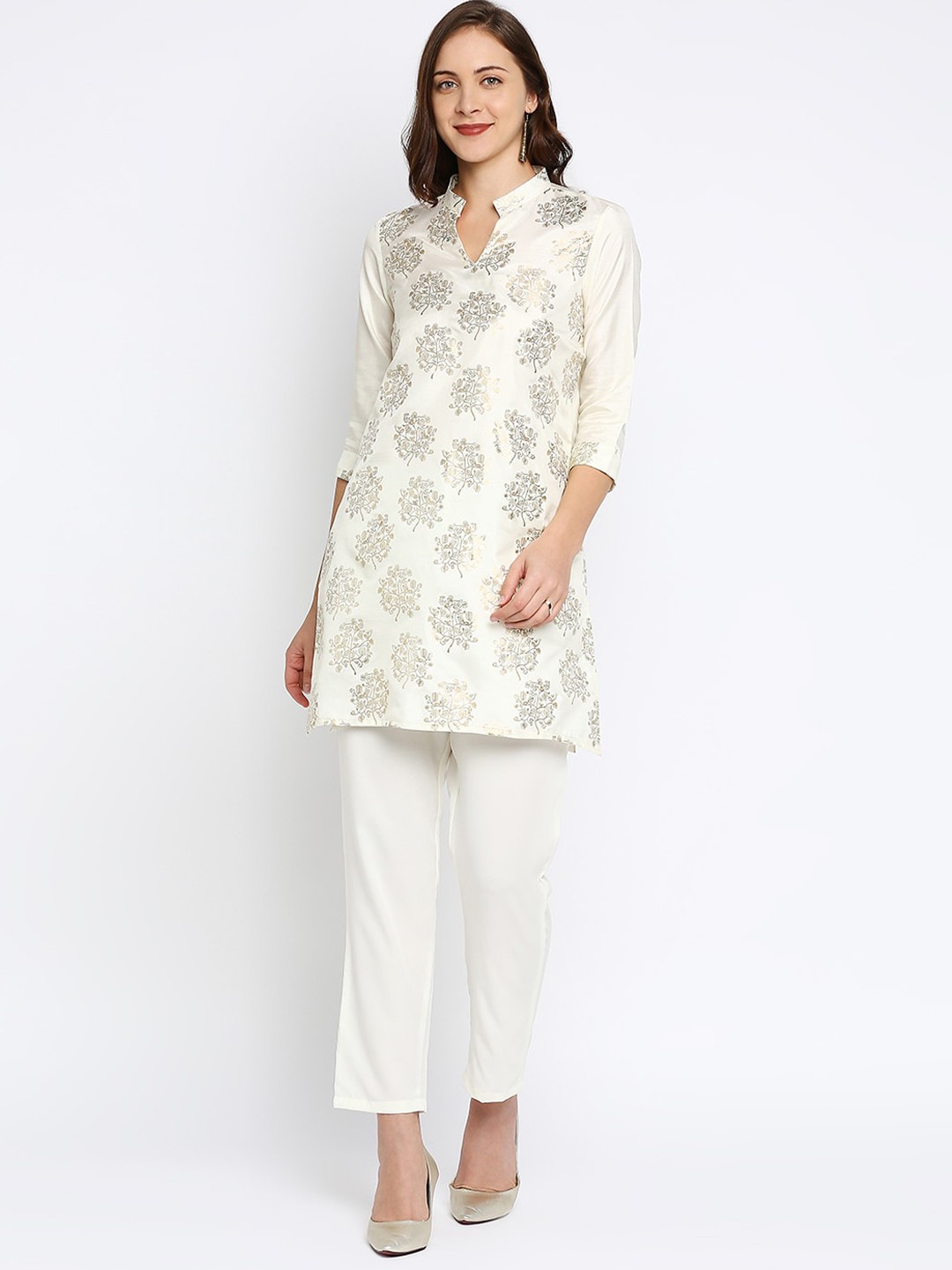

Ira Soleil Women Cream-Coloured Ethnic Motifs Printed Kurta with Trouser