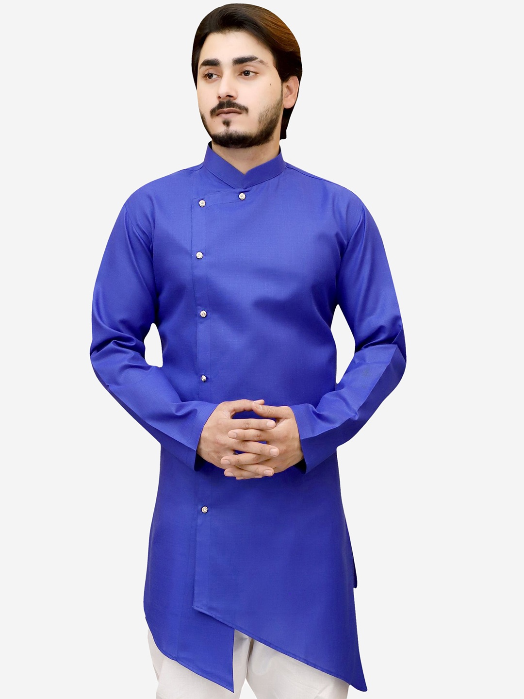 

Tibra Collection Men Blue Asymmetric Hem Kurta