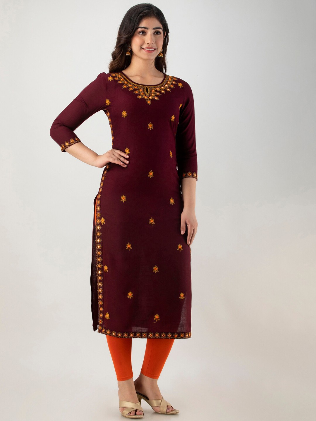 

FASHION DEPTH Women Brown Ethnic Motifs Embroidered Kurta