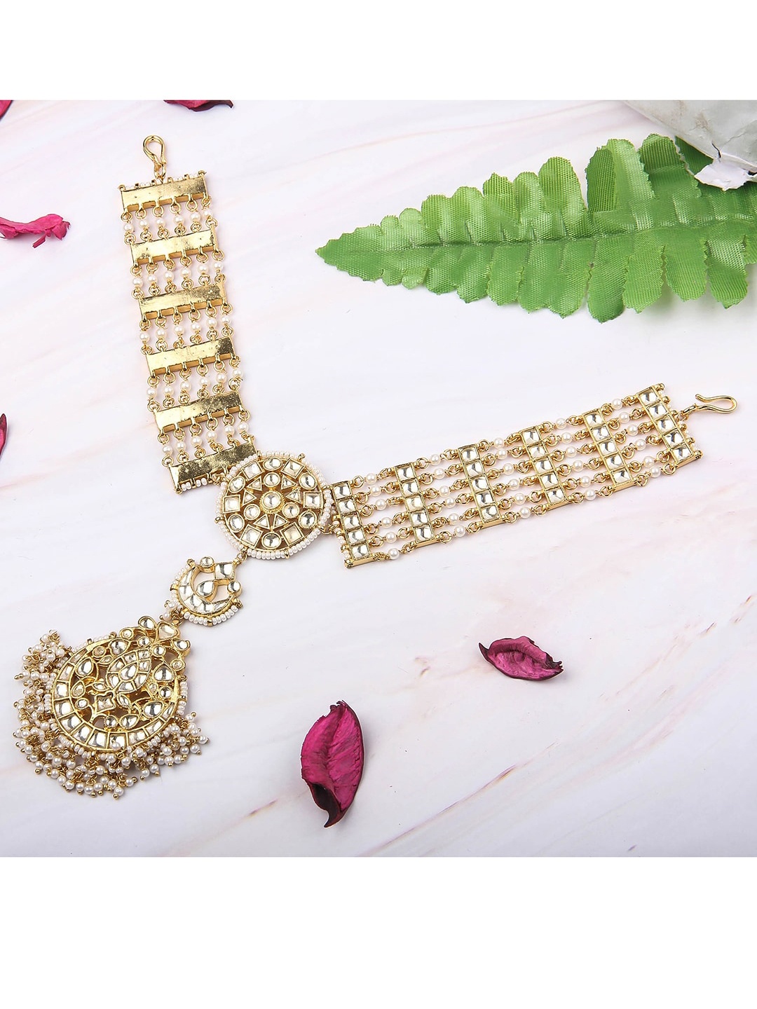 

AURAA TRENDS 22KT Gold-Plated White Kundan Studded Matha Patti