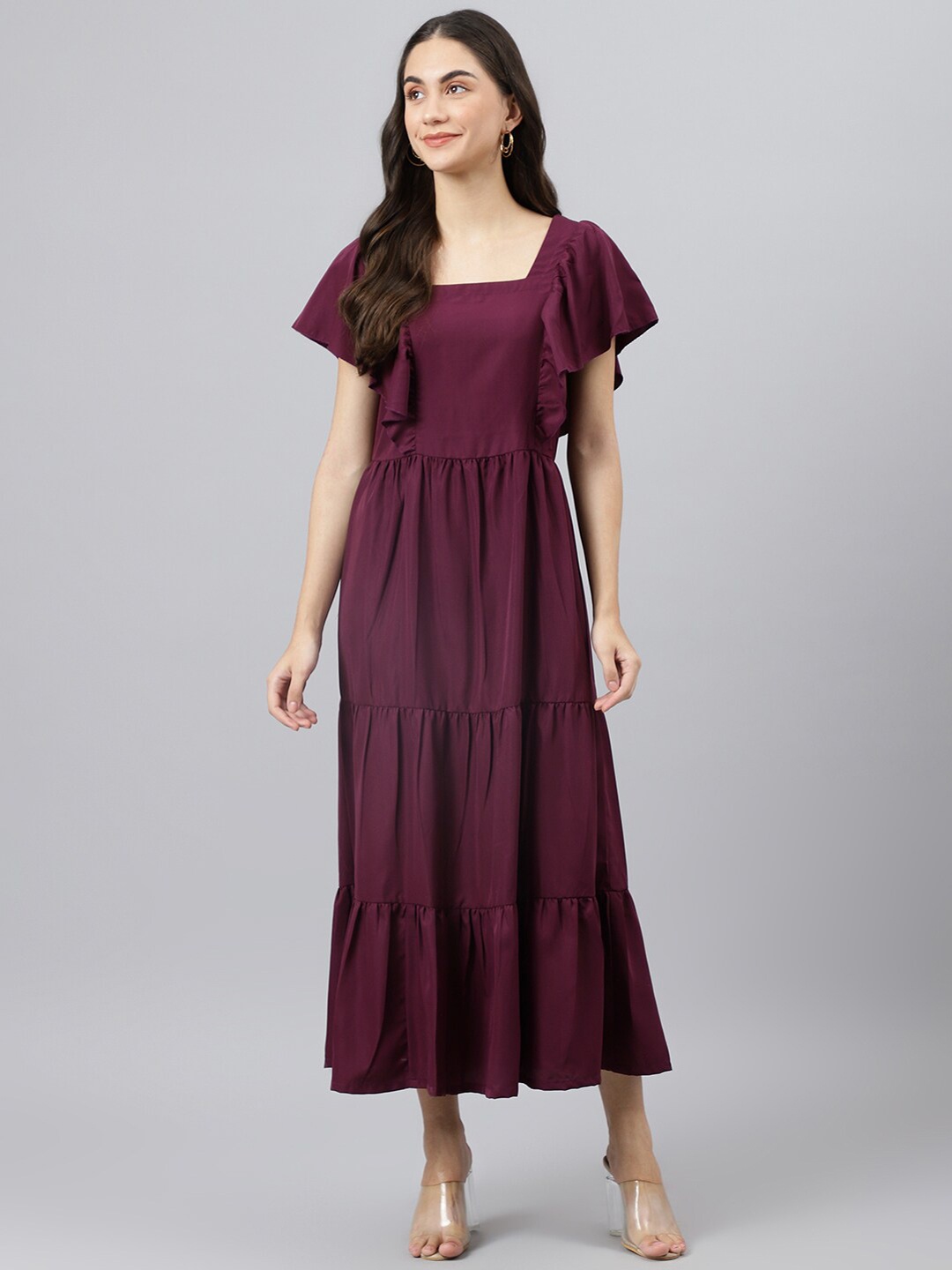 

DEEBACO Maroon Long Tiered Maxi Dress