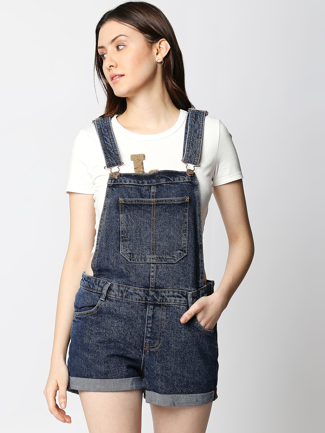 

LOVEGEN Women Blue Solid Short Dungarees