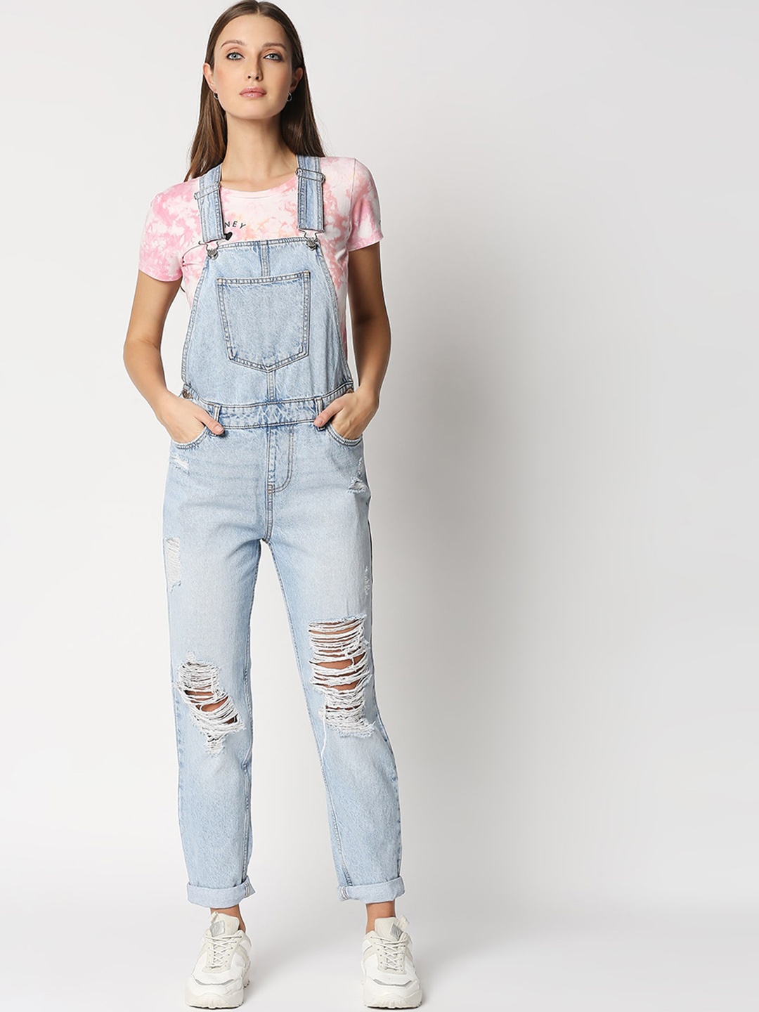 

LOVEGEN Women Blue Denim Distressed Dungarees