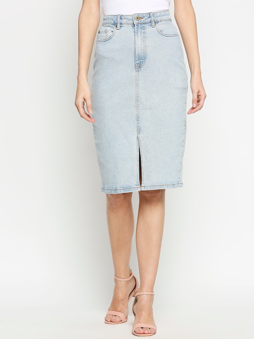 

LOVEGEN Women Blue Solid Straight Midi Skirts