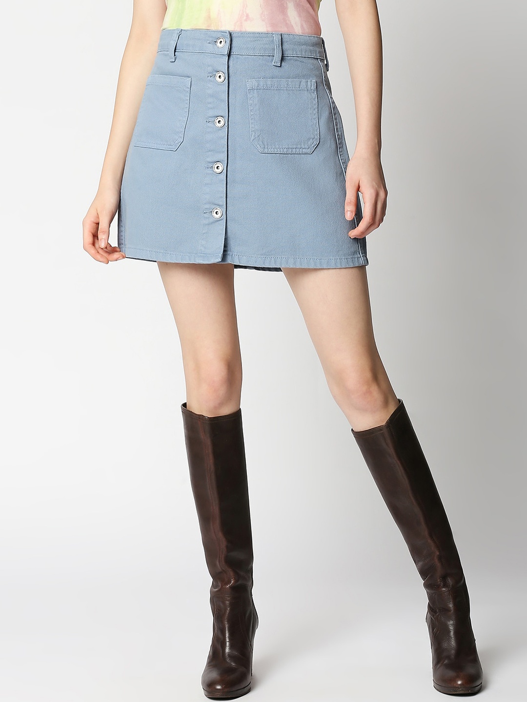 

LOVEGEN Women Blue Solid Pure Cotton A-Line Above Knee Skirts