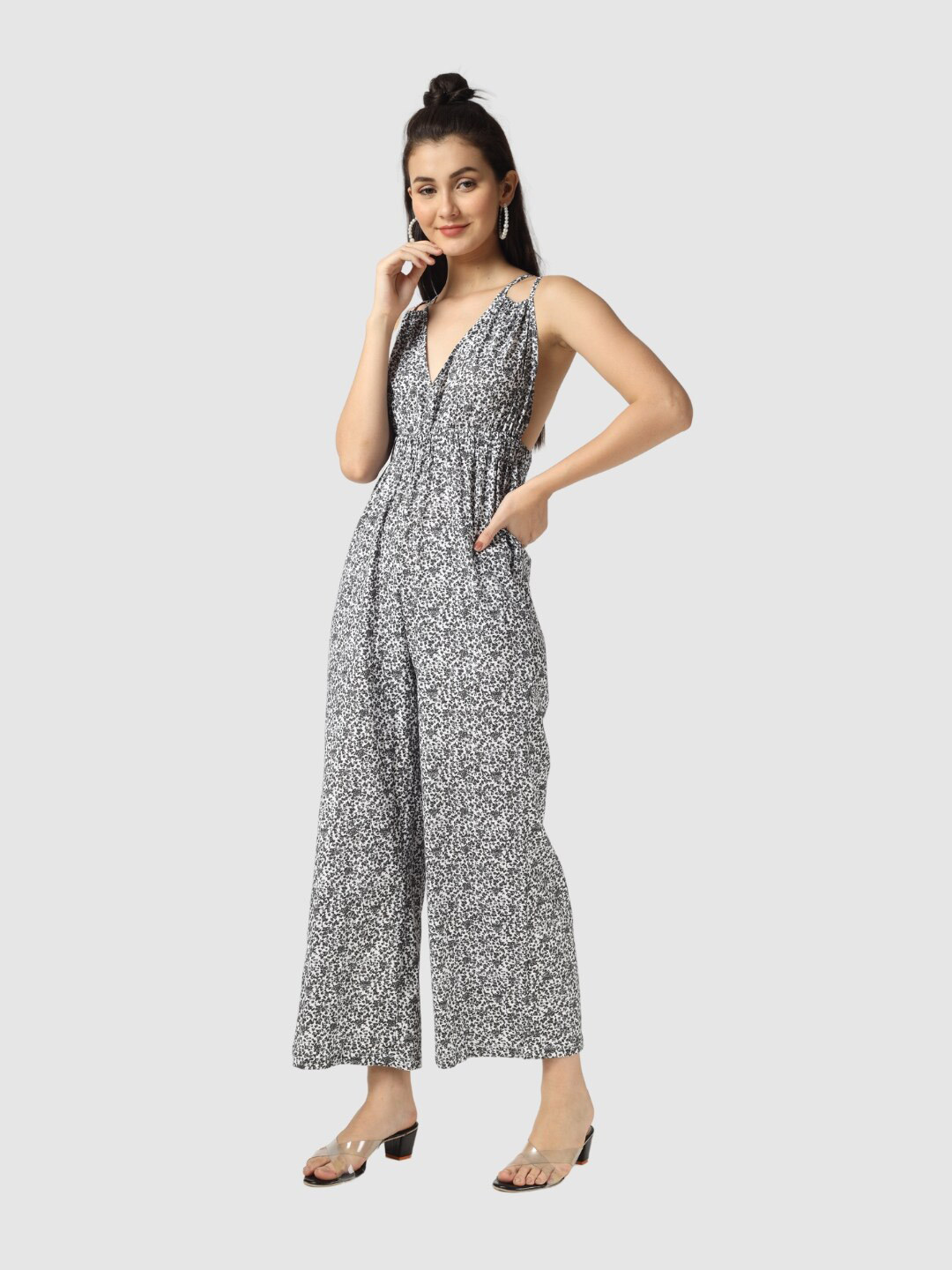 

The Label Bar Women Black & White Printed Basic Jumpsuit