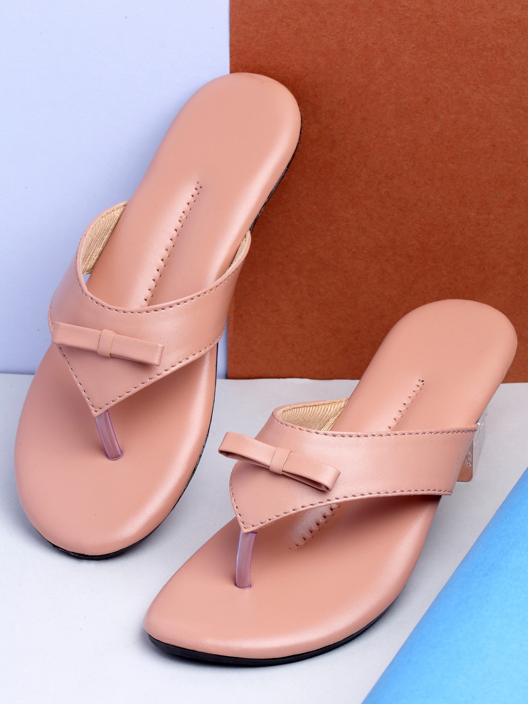 

AROOM Women Peach-Coloured Bows Open Toe Flats