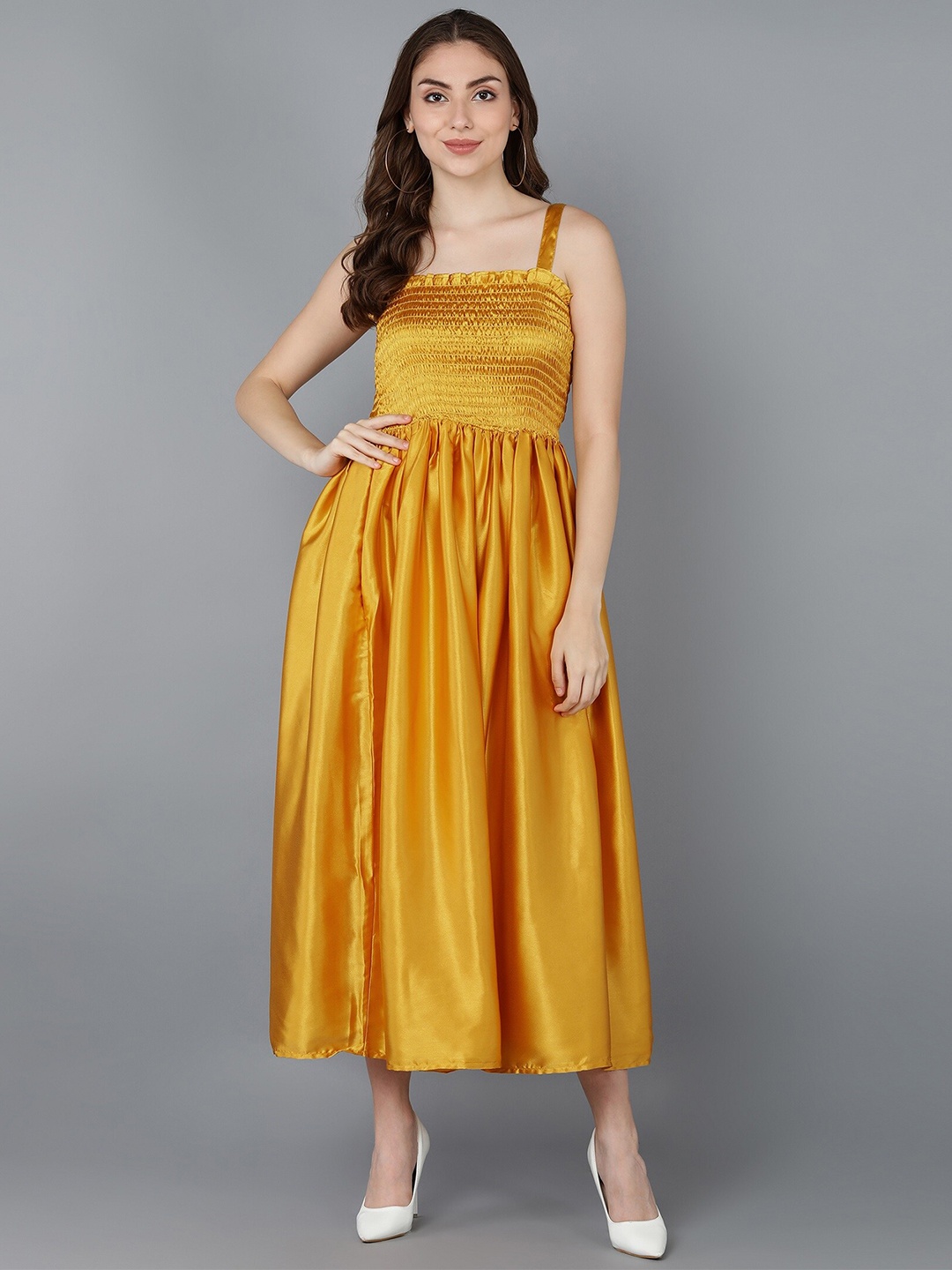 

ZNX Clothing Women Yellow Smocking Maxi Midi Dress
