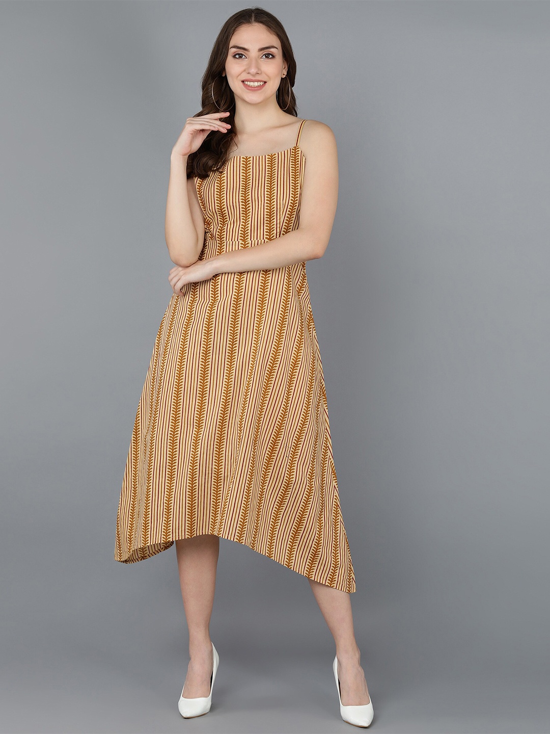 

ZNX Clothing Yellow Shoulder Straps Asymmetric Midi Dress