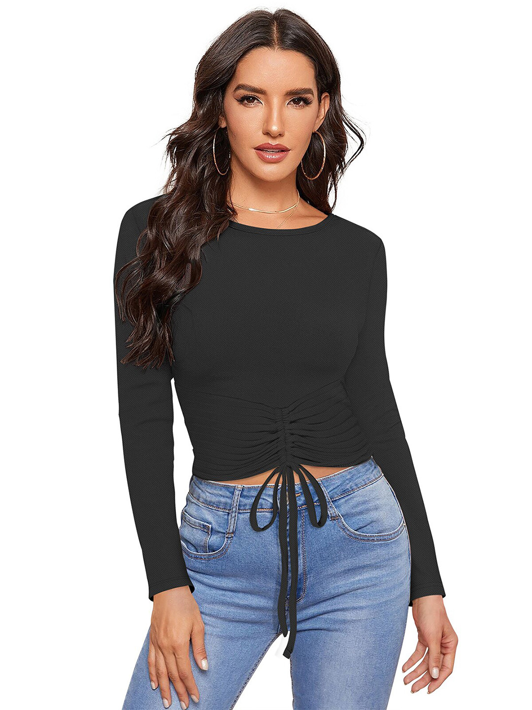 

FAVRIZ Black Crepe Crop Top
