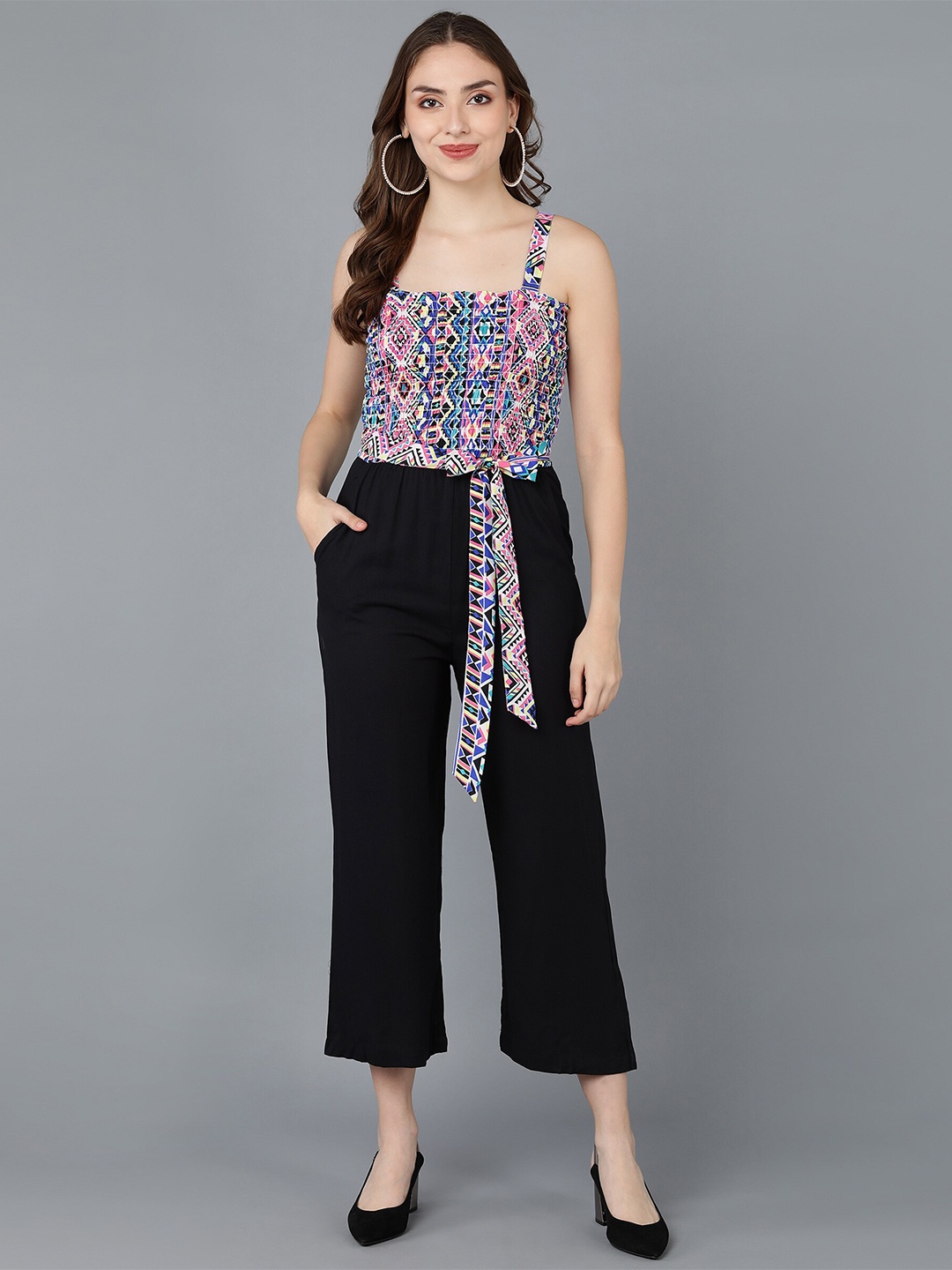 

ZNX Clothing Black & Blue Printed Basic Jumpsuit