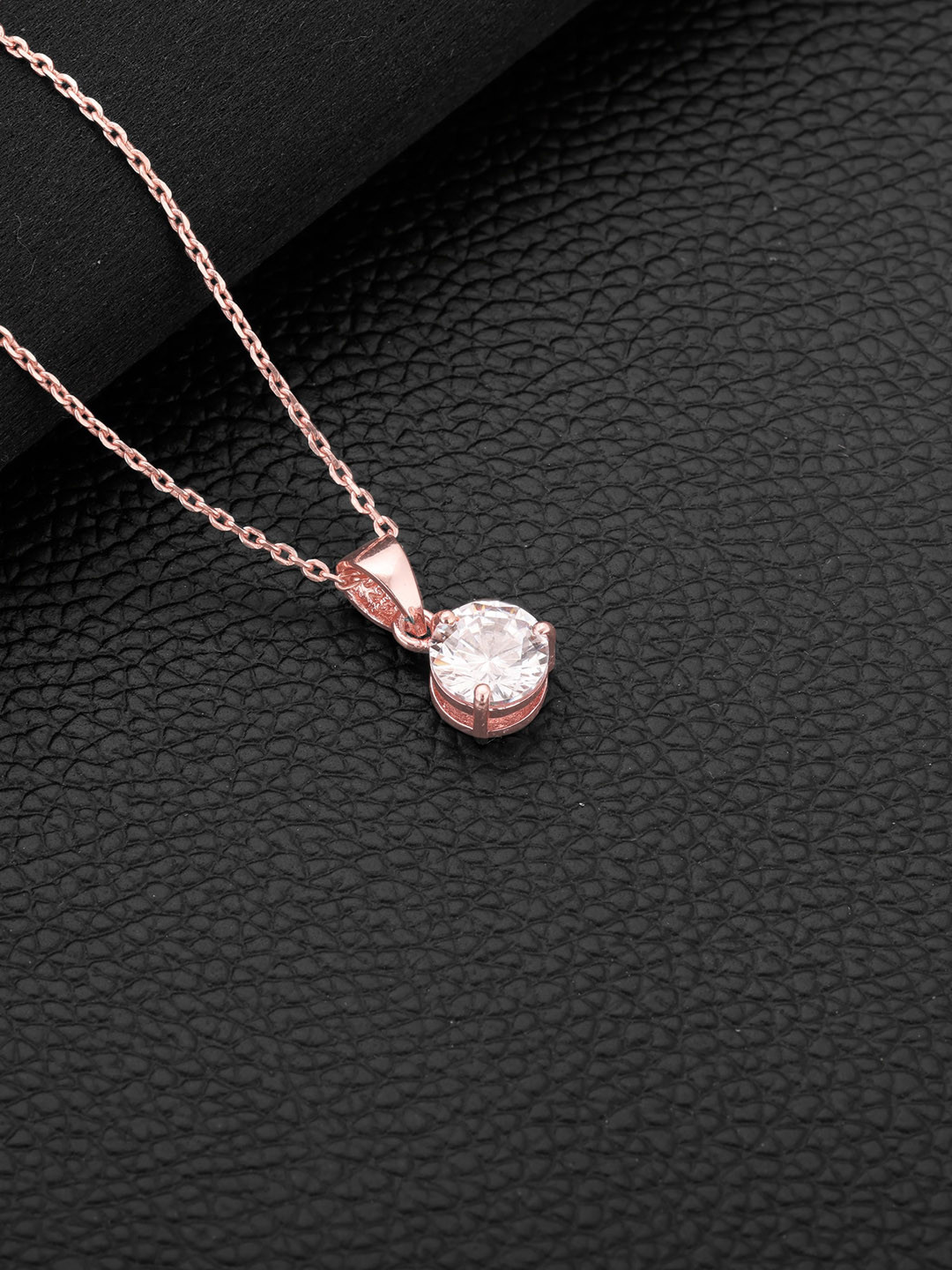 

GIVA 925 Sterling Silver Rose Gold-Plated White CZ Studded Pendant With Link Chain